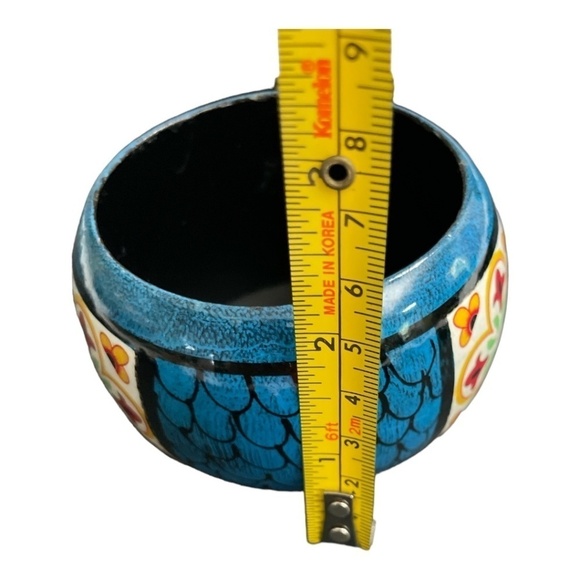 Wooden hand painted bangle. Colors of blue, red, yellow, green, and white. - Picture 6 of 8